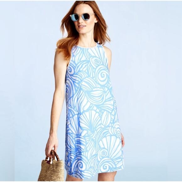 Vineyard Vines Nautilus Shell Print Linen Swing Dress In Cornflower Size 00 - Picture 7 of 9